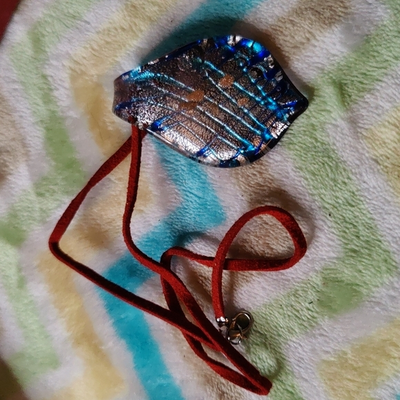 14. Made in Italy Murano Glass Necklace on Leather Cord - Picture 2 of 4